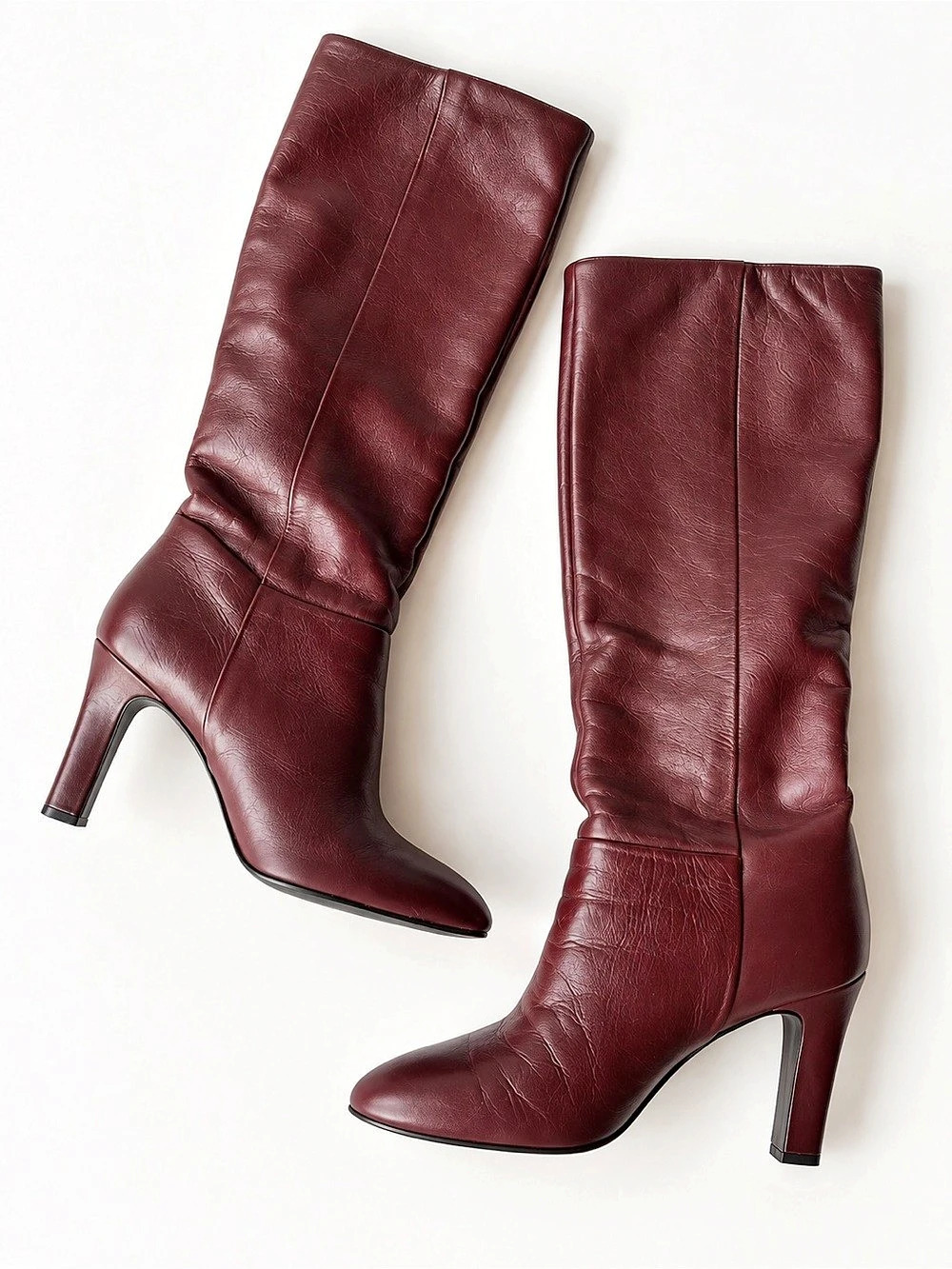 Rich Burgundy Italian Leather Knee-High Boots. Size 40 / US 10